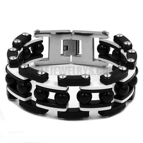 Bling Bicycle Chain Motor Biker Bracelet Stainless Steel Jewelry Bracelet Fashion Black Steel Ball SJB0330 - Click Image to Close